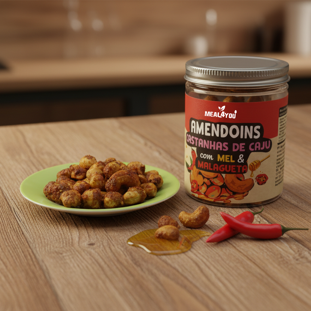 Amendoins castanhas de caju com mel e malagueta