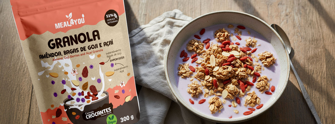 Energia Natural para Começar o Dia: Bebida Vegetal com Granola de Amêndoa, Goji e Açaí