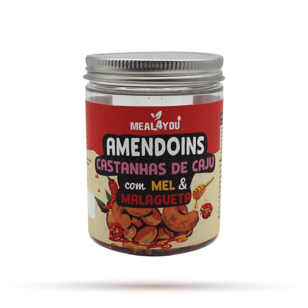 Amendoins castanhas de caju com mel e malagueta